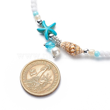 4 stücke 4 stil natürliche perle & muschel & gefärbte synthetische türkis perlen halsketten set(NJEW-JN04039)-6