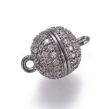 Brass Micro Pave Cubic Zirconia Magnetic Clasps with Loops(ZIRC-G097-01)-2