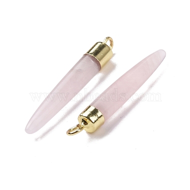 Natural Rose Quartz Brass Pointed Pendants(G-B025-02LG-06)-3