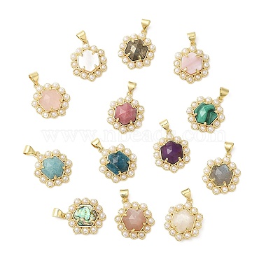 Real 14K Gold Plated Hexagon Mixed Stone Pendants