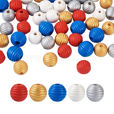 50Pcs 5 Styles Painted Natural Wood Beehive European Beads(WOOD-FW0001-01)-2