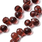 Transparent Glass Beads, Teardrop Charms, Top Drilled, Faceted, Dark Red, 10.5x8mm, Hole: 1.2mm, about 95~100pcs/strand, 61~62cm(GLAA-Z017-01J)