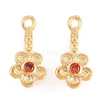 Valentine's Day Brass Micro Pave Cubic Zirconia Pendants, Nickel Free, Flower Charms, Real 18K Gold Plated, 17x8x7mm, Hole: 1.6mm(KK-A298-14G)