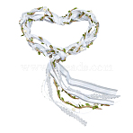 Alloy Tree of Life Cloth Leaf Trim Ribbon Party Decoration, with Hemp Cords & Plastic Imitation Pearl, Antique Bronze, Green, 1800mm(HJEW-OC00267)