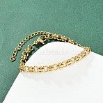 304 Stainless Steel Link Chain Bracelets for Women, PVD Vacuum Plating, Real 22K Gold Plated, Flat Round, 6-3/4 inch(17.3cm)(BJEW-Z143-22G-01)