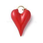 Brass Enamel Pendants, with Jump Ring, Cadmium Free & Lead Free, Heart Charms, Real 16K Gold Plated, Red, 32x20.5x9.5mm, Hole: 3mm(KK-D336-08G-03)