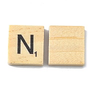 Wood Cabochons, Square with Letter & Number, Letter.N, 20x18x5mm(WOOD-F005-12-N)