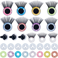 20 Sets 10 Colors Glitter Plastic Doll Eye with Eyelashes, Doll Eye Make Up Accessories, for Doll DIY Craft Making, Mixed Color, 22x14mm, 2 sets/color(DOLL-GF0001-02)