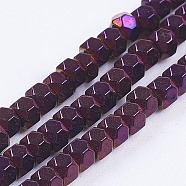Electroplate Non-Magnetic Synthetic Hematite Beads Strands, Faceted, Rondelle, Purple Plated, 3x2mm, Hole: 0.5mm, about 198pcs/strand, 15.5 inch(39.5cm)(G-F562-S06)