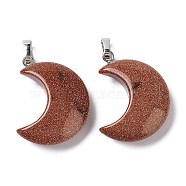 Synthetic Goldstone Pendants, with Platinum Brass Loops, Moon, 29x18~21x7~10mm, Hole: 6x3mm(G-Z022-02H)