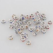 Antique Silver Zinc Alloy Ring Rhinestone Large Hole Beads, Mixed Color, 10x6mm, Hole: 5mm(ALRI-L009-M)