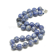 Natural Blue Spot Jasper Beaded Necklaces, with Alloy Lobster Clasps, Round, 18.8 inch~19.2  inch(48~49cm), round: 10mm(NJEW-S404-03)