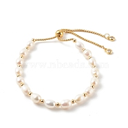 Rice Natural Pearl Slide Bracelets, Bolo Bracelets, with 304 Stainless Steel Box Chains, Golden, White, Inner Diameter: 1-7/8~3-1/8 inch(4.8~7.8cm)(BJEW-JB06260-02)