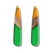 Transparent Resin & Walnut Wood Pendants, Teardrop Charms, Lime Green, 44x7.5x3.5mm, Hole: 1.5mm(RESI-M027-12E)