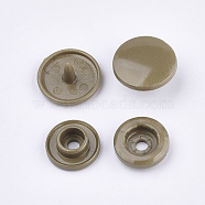 Resin Snap Fasteners, Raincoat Buttons, Flat Round, Dark Khaki, Cap: 12x6.5mm, Pin: 2mm, Stud: 10.5x3.5mm, Hole: 2mm, Socket: 10.5x3mm, Hole: 2mm(SNAP-A057-B11)