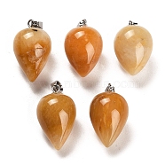 Natural Topaz Jade Pendants, with Platinum Plated Iron Snap on Bails, Teardrop, 24~25x15~16mm, Hole: 7x3.5mm(G-M424-02P-02)