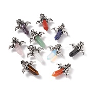 Natural & Synthetic Gemstone Pendants, with Antique Silver Tone Alloy Bat Findings, Cadmium Free & Lead Free, Faceted Bullet Charm, Mixed Dyed and Undyed, 47x39x14mm, Hole: 6x9mm(G-G855-07AS)