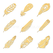 Nickel Decoration Stickers, Metal Resin Filler, Epoxy Resin & UV Resin Craft Filling Material, Golden, Feather, 40x40mm, 9pcs/set(DIY-WH0450-153)