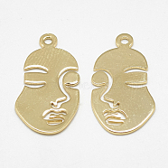 Brass Pendants, Face, Real 18K Gold Plated, 20x11x1mm, Hole: 1mm(KK-S347-119)