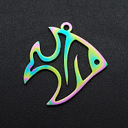 Ion Plating(IP) 201 Stainless Steel Pendants, Laser Cut, Tropical Fish, Rainbow Color, 23x22.5x1mm, Hole: 1.4mm(STAS-S105-JA584)
