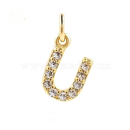 Brass Cubic Zirconia Pendants with Jump Rings, Real 18K Gold Plated, Letter U, 15x11.5x2.2mm, Hole: 2.8mm(FIND-PW0024-09U)