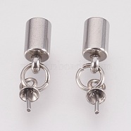 Stainless Steel Cup Bail Pin Pendants, with Cord Ends, End Caps, For Half Drilled Beads, Stainless Steel Color, 17.5mm, Hole: 3mm, Pin: 0.8mm, Inner Diameter: 9x4mm(STAS-P149-03P)