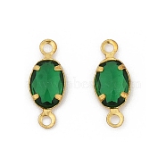 Golden Tone Brass K9 Glass Connector Charms, Oval Links, Green, 11.5x4.5x2mm, Hole: 1.2mm(KK-K295-01G-05)