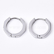 304 Stainless Steel Huggie Hoop Earrings, Ring, Stainless Steel Color, 16x17x3mm, Pin: 1mm(EJEW-N016-003)