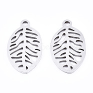 201 Stainless Steel Pendants, Laser Cut, Leaf, Stainless Steel Color, 17.5x10x1mm, Hole: 1.4mm(STAS-T044-190P)