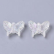 Transparent Acrylic Beads, AB Color Plating, Butterfly, Floral White, 12.5x15x4.5mm, Hole: 1.2mm(X-MACR-S361-35E)