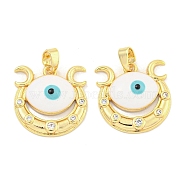 Rack Plating Brass Pendants, with Enamel & Clear Cubic Zirconia, Lead Free & Cadmium Free, Long-Lasting Plated, Evil Eye, Real 18K Gold Plated, 17.5x16.5x4.5mm, Hole: 5mm(KK-M291-16G)