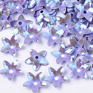 Ornament Accessories, PVC Plastic Paillette/Sequins Beads, AB Color Plated, Flower, Medium Purple, 12.5x12x3mm, Hole: 1.8mm, about 16000pcs/500g(PVC-R022-017H)