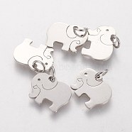 304 Stainless Steel Pendants, Elephant, Stainless Steel Color, 11x14x1mm, Hole: 3mm(STAS-Q201-T463S)