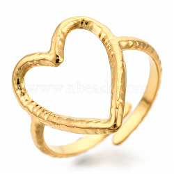 Ion Plating(IP) 304 Stainless Steel Heart Cuff Ring, Open Ring for Women, Real 18K Gold Plated, US Size 8(18.7mm)(X-RJEW-N038-123LG)