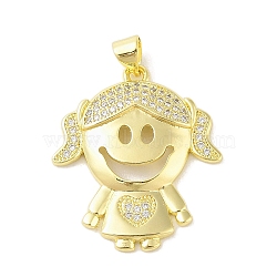 Rack Plating Brass Cubic Zirconia Pendants, Cadmium Free & Lead Free, Little Girl, Clear, Real 18K Gold Plated, 29x25x4mm, Hole: 3x4mm(KK-S380-30G-01)