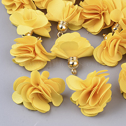 Cloth Pendant Decorations, with Acrylic Findings, Flower, Gold, 25~30x28~35mm, Hole: 2mm(X-FIND-P026-D22)
