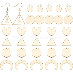 60Pcs 6 Style Brass Charms, Nickel Free, Long-Lasting Plated, Flat Round & Heart & Triangle & Teardrop & Hexagon & Crescent Mooon, Real 18K Gold Plated, 7~9x5~11x1mm, Hole: 0.6~1mm, 10pcs/style(KK-BC0008-05)