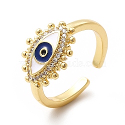 Enamel Evil Eye Open Cuff Ring with Cubic Zirconia, Brass Jewelry for Women, Real 18K Gold Plated, US Size 7 1/4(17.5mm)(KK-H439-30G)