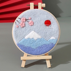 Mountain, Beginner Handmade Felting DIY Material Package for Gift, Photo Frame with Photo Frame Rack, Flat Round, WhiteSmoke, Photo Frame: 120mm, 1pc, Photo Frame Rack: 1pc(PW-WG082E7-02)