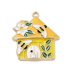 Alloy Enamel Pendants, Light Gold, House, 30x27.5x3mm, Hole: 1.8mm(ENAM-R001-01KCG-05)