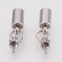 Tarnish Resistant Stainless Steel Cup Bail Pin Pendants, with Cord Ends, End Caps, For Half Drilled Beads, Stainless Steel Color, 17.5mm, Hole: 3mm, Pin: 0.8mm, Inner Diameter: 9x4mm(STAS-P149-03P)