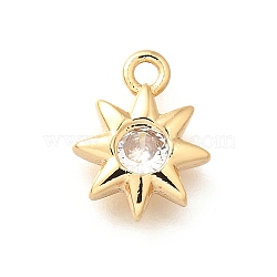 Brass Micro Pave Cubic Zirconia Charms, Sun, Real 18K Gold Plated, 11x9x2.5mm, Hole: 1.4mm(KK-C085-19G)