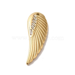 304 Stainless Steel Pendants, with Crystal Rhinestone, Wing Charm, Real 14K Gold Plated, 31x11x2.5mm, Hole: 1.5mm(STAS-L022-243G)