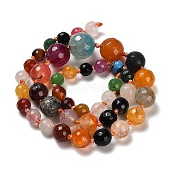 Natural Agate Beads Strands, Dyed & Heated, Round, Faceted, Mixed Color, 8~16mm, Hole: 0.6~1.2mm, about 39pcs/strand, 17.72''(45cm)(G-P562-B01-01)