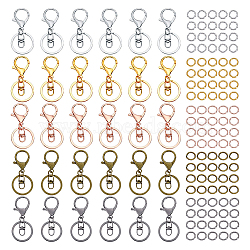 Iron Alloy Lobster Claw Clasp Keychain, with Brass Jump Rings, Mixed Color, 68x30mm, 5 colors, 8pcs/color, 40pcs(KEYC-GA0001-44)