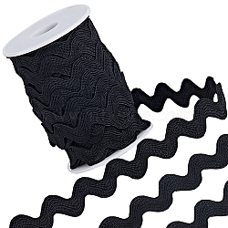 Polyester Wavy Fringe Trim, Wave Bending Lace Ribbon, for Clothes Sewing and Art Craft Decoration, Black, 1/2 inch(12mm), about 12.5 yards(OCOR-GF0003-44D-01)