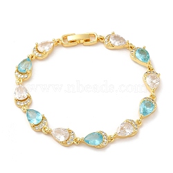 Glass Teardrop with Cubic Zirconia Link Chain Bracelet, Brass Bracelet, Lead Free & Cadmium Free, Golden, 7-1/4 inch(18.5cm)(BJEW-M296-04G)