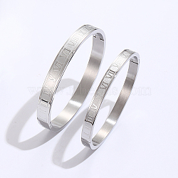 Non-Tarnish 2Pcs 2 Style Stainless Steel Hinged Bangles for Women, Roman Number Bangle, Stainless Steel Color, Inner Diameter: 2-3/8 inch(6cm) & 2-1/2 inch(6.5cm), 1pc/style(QR1999-2)