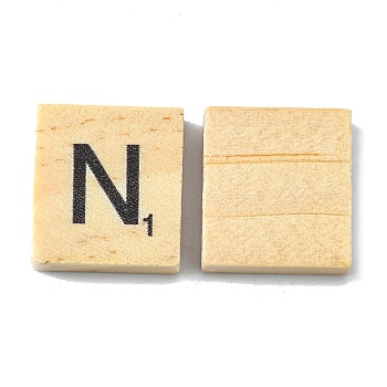 Wood Cabochons, Square with Letter & Number, Letter.N, 20x18x5mm