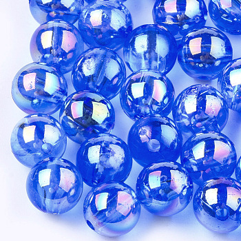 Transparent Plastic Beads, AB Color Plated, Round, Blue, 4mm, Hole: 1.4mm, 10000pcs/250g